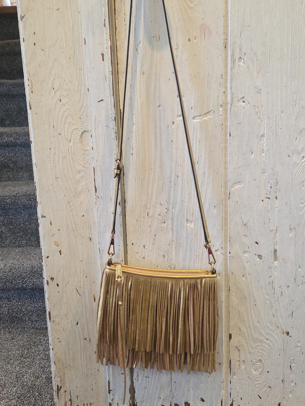 Rebecca MINKOFF Gold Fringe Crossbody Bag - Women's Metallic Fringe Purse - Picture 3 of 5